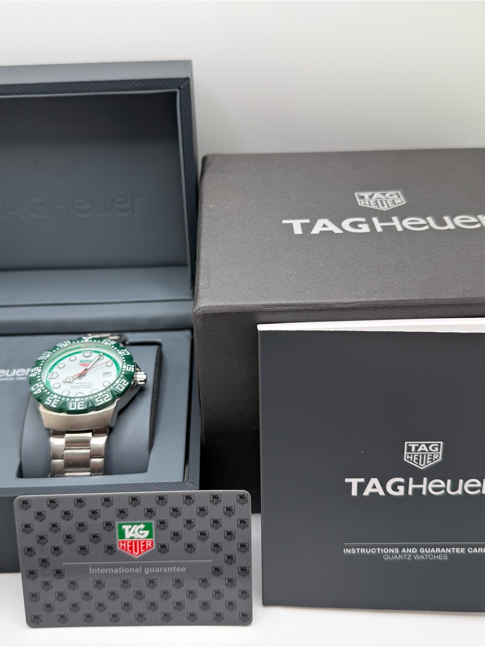 New Tag Heuer Formula 1 Solargraph Steel Green White Dial WBY1113 Mint Condition